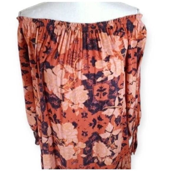XHILARATION OFF-THE-SHOULDER PEACH/PINK FLORAL DRESS SZ.L EUC. - Picture 3 of 8